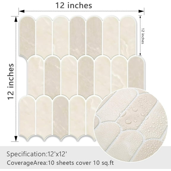 20 Sheet Peel and Stick Backsplash Tiles,Waterproof Self Adhesive Tile,Removable Vinyl Tile Sticker for Kitchen,Bathroom,Laundry Room ，RV 12" x 12"