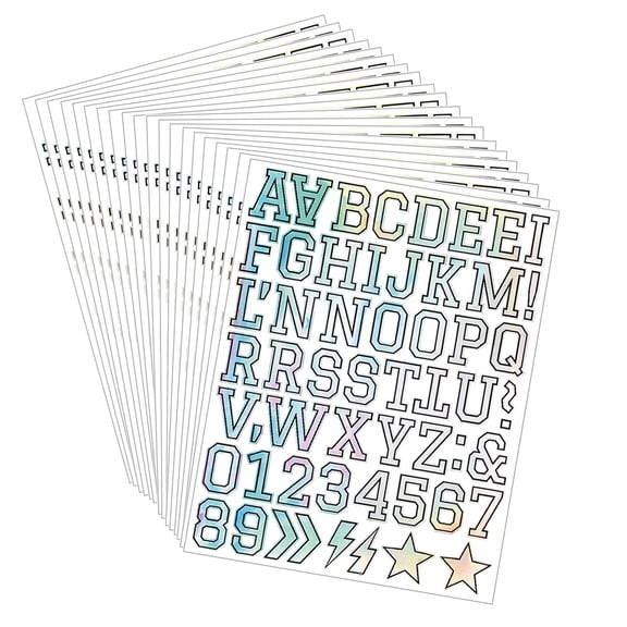 20 Sheets 1140 Pcs 1.5 Inch Reflective Holographic Letter Stickers, Self-Adhesive Vinyl Alphabet Number Decals for Helmet, Water Bottle & Mailbox