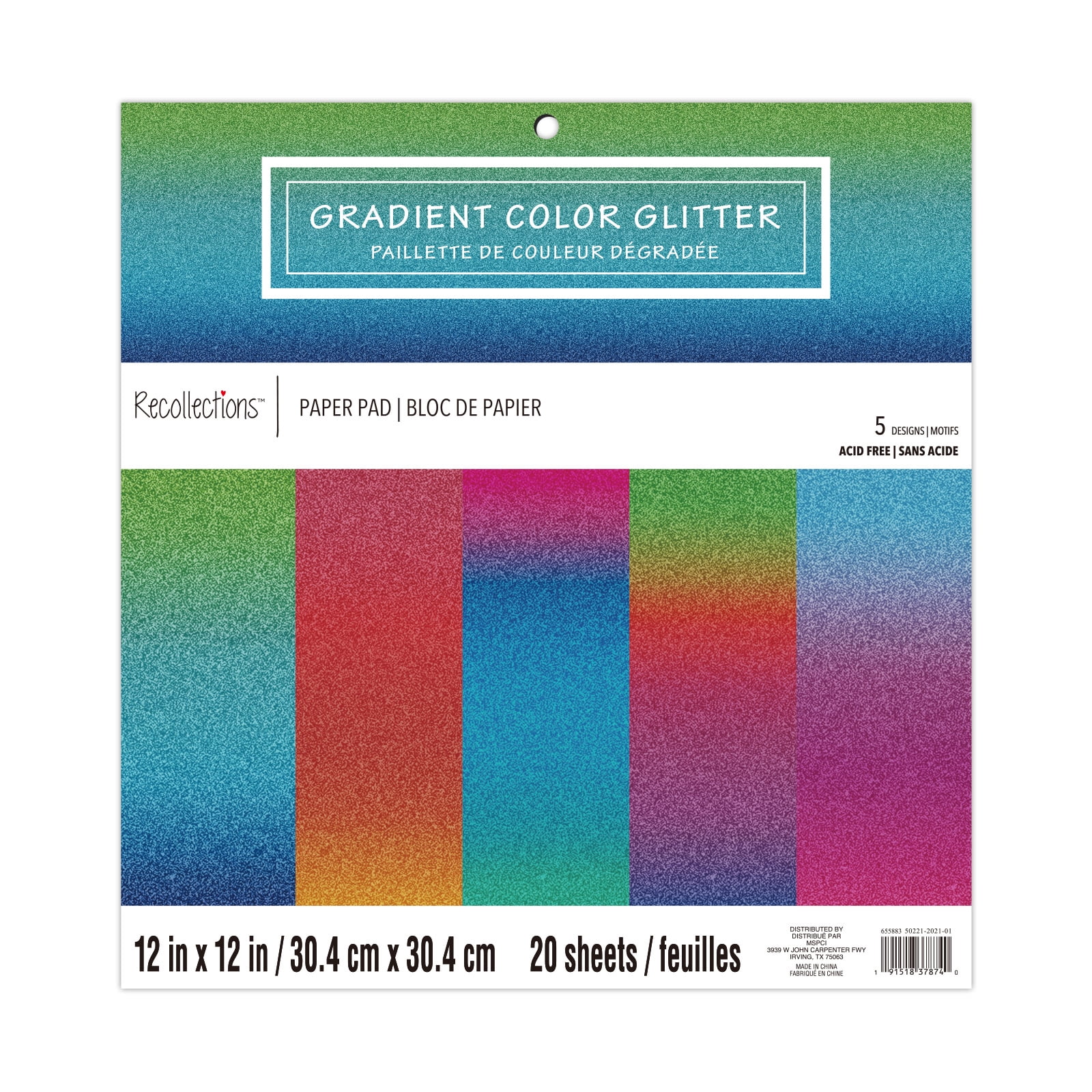 20 Sheets 12" x 12" Gradient Color Glitter Paper Pad by Recollections - Acid Free Paper for Scrapbooks - Invitations - Greeting Cards - and Arts & Crafts - 1 Pack