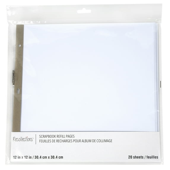 Recollections 20 Sheets (120 total) 12" x 12" White Scrapbook Refill Pages - Memory Book Page Refills - Bulk 6 Pack