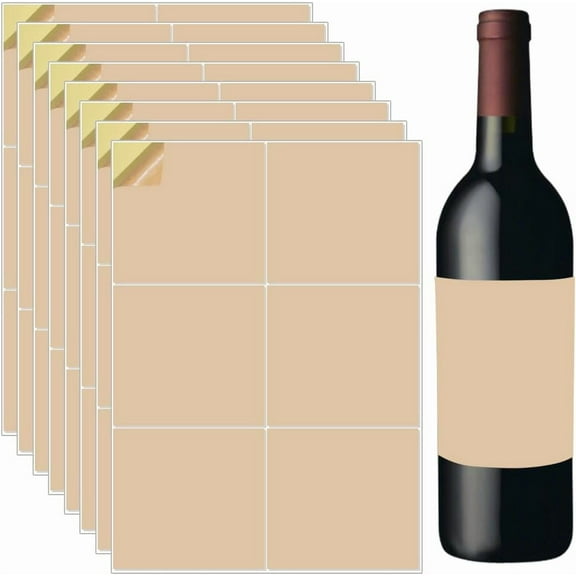 20 Sheets 120Pcs Wine Bottle Paper Labels Printable Light Brown 4 x 4 Inch Self Adhesive Kraft Blank Wine Label Sticker Covers for Wedding Anniversary Birthday Graduation Cocktail Party 20pcs