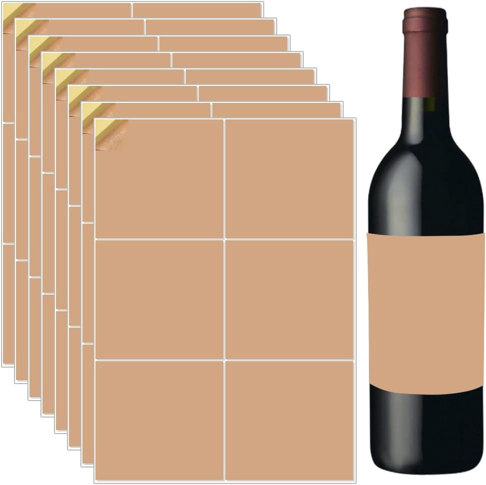 20 Sheets 120Pcs Wine Bottle Paper Labels Printable Sandy Brown 4 x 4 ...