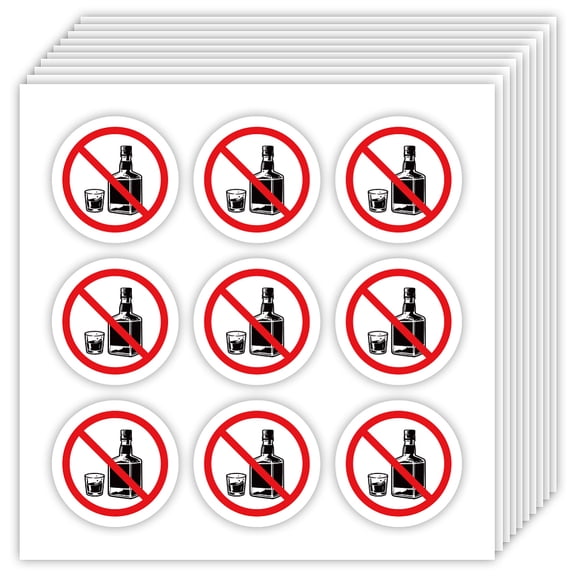 20 Sheets/180Pcs No Alcohol Ban Stop Self-Adhesive Stickers Self-Adhesive Paper Decorative Stickers 1 Inch No Alcohol Sticker