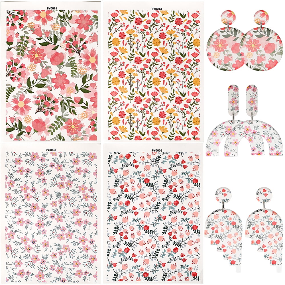 20 Sheets 4 Style Flower Pattern Ceramics Clay Water Transfer Paper Underglaze Transfer Decals for DIY Earrings Pendants Hair Clip Mixed Color 147x106x0.2mm 5 sheets/style