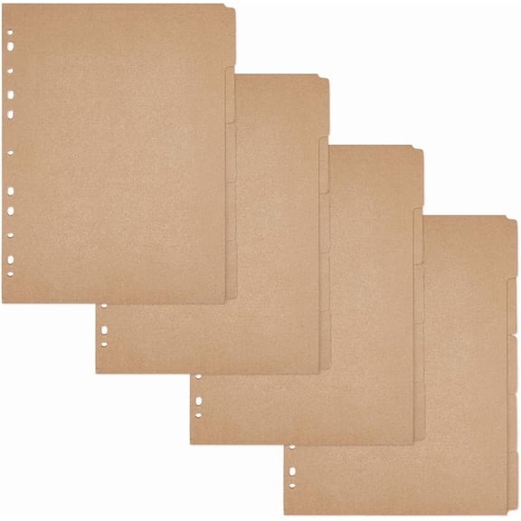 20 Sheets 5-Tab Binder Dividers A4 Kraft Punched Blank Burlywood Paper Index Dividers 11-Hole Index Page Tab Ring Index Page Tab Card for Planner Notebook Brown