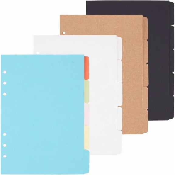 20 Sheets 6 Ring Binder Dividers with 5-Tab 4 Style Notebook Paper Discbound Plastic Loose Leaf Binders Index Divider Sheets White Notebook Dividers for School Office SuppliesMixed Color