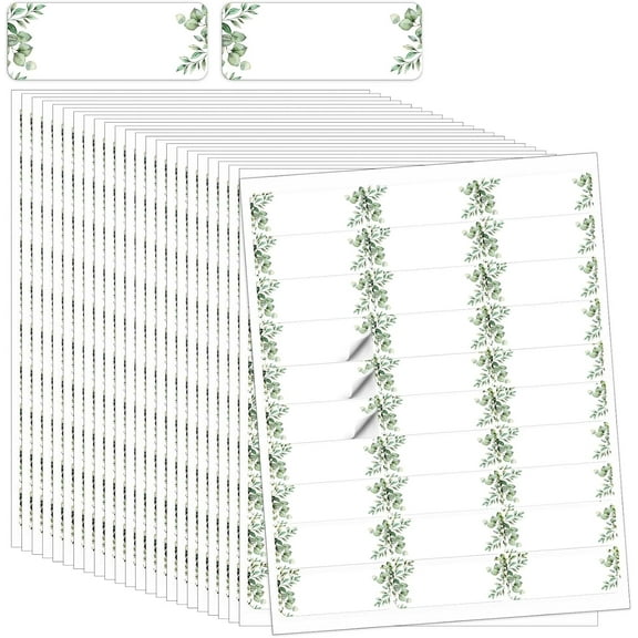 20 Sheets 600 Pcs Wedding Greenery Leaf Address Labels Printable Elegant Eucalyptus Themed Self Adhesive Stickers Writable Paper Gift Tags for Envelope Printer Seal Mailing 1 x 2-5/8 Inch
