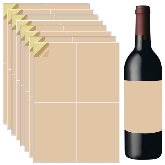 20 Sheets 80Pcs Wine Bottle Paper Labels Printable Light Brown 6 x 4 Inch Self Adhesive Kraft Blank Wine Label Sticker Covers for Wedding Anniversary