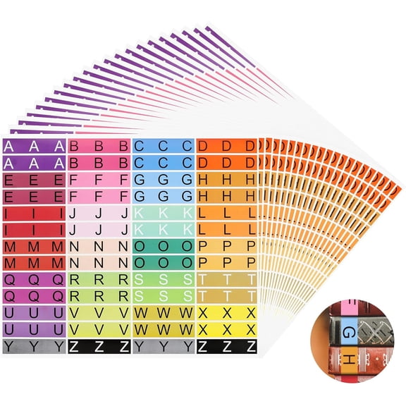 20 Sheets Alphabet Book Spine Labels File Folder Labels File Labels Alphabet Letters Teacher Supplies Stickers for Classroom Book Organization(Mixed Colors)