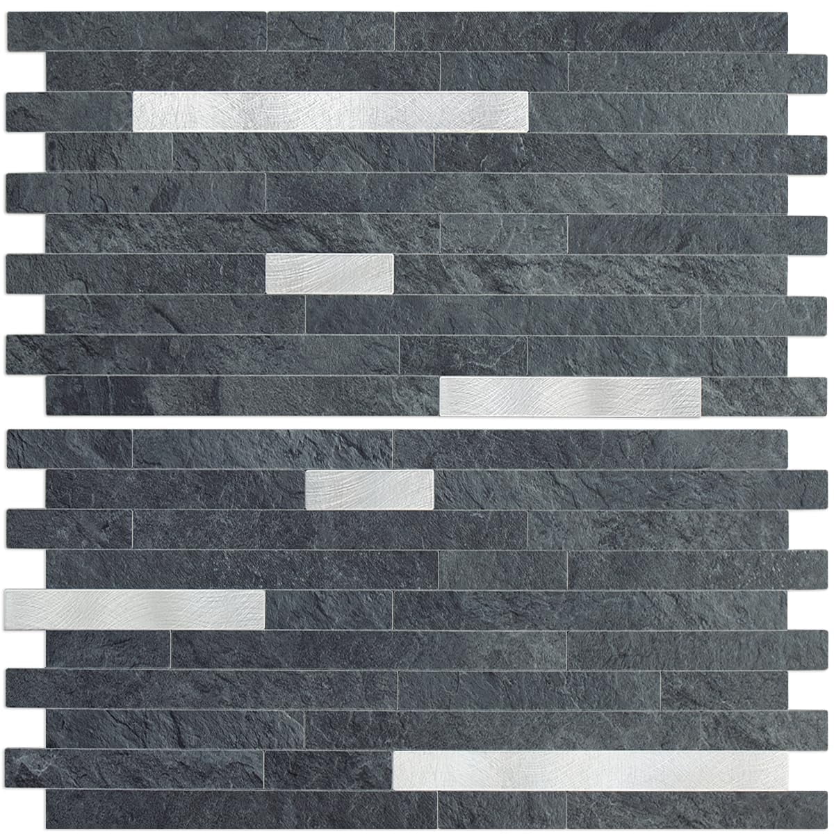 20 Sheets Black Slate Peel And Stick Backsplash  Pvc Mixed Metal Wall Tile On For Kitchen Bathroom