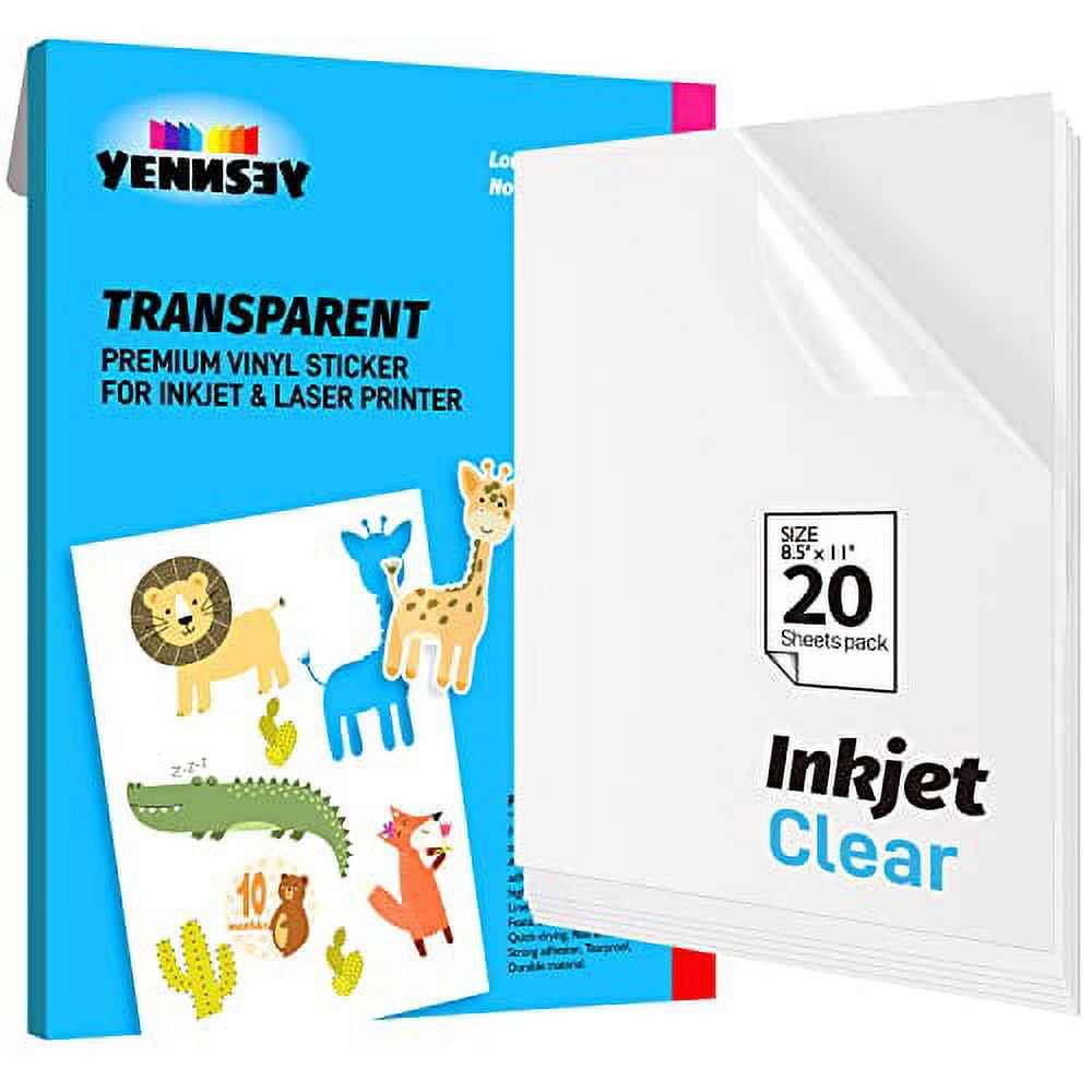 (20 Sheets) Clear Sticker Paper for Inkjet Printer Transparent 8.5 x 11  Vinyl - Printable Sheets Clear Stickers Paper for Circut  -Labels-Weatherproof