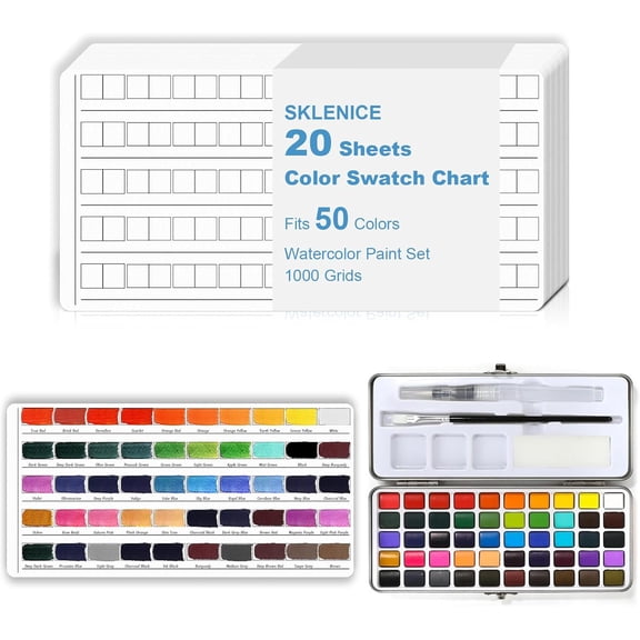 20 Sheets Color Swatch Chart Fits 50 100 Colors Watercolor Paint Set Watercolor Swatch Cards Blank Color Chart Template 7.9x4 Inch Portable Paint Kit for Adult Beginners Professional Painting Lovers