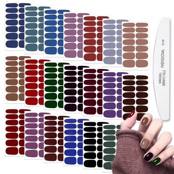 20 Sheets Dark Solid Color Series Nail Polish Strips Stickers with Nail File Self-Adhesive Punk Rock Gel Nail Strips Full Wraps for Women Nails Art Stickers