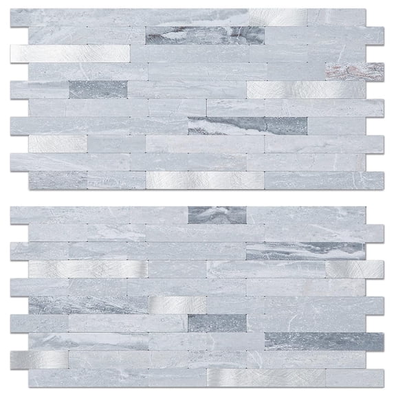 20 Sheets Faux Stone Peel And Sticksplash Light Grey Marble Look Pvc Mixed Metal Wall Tiles On For Kitchen