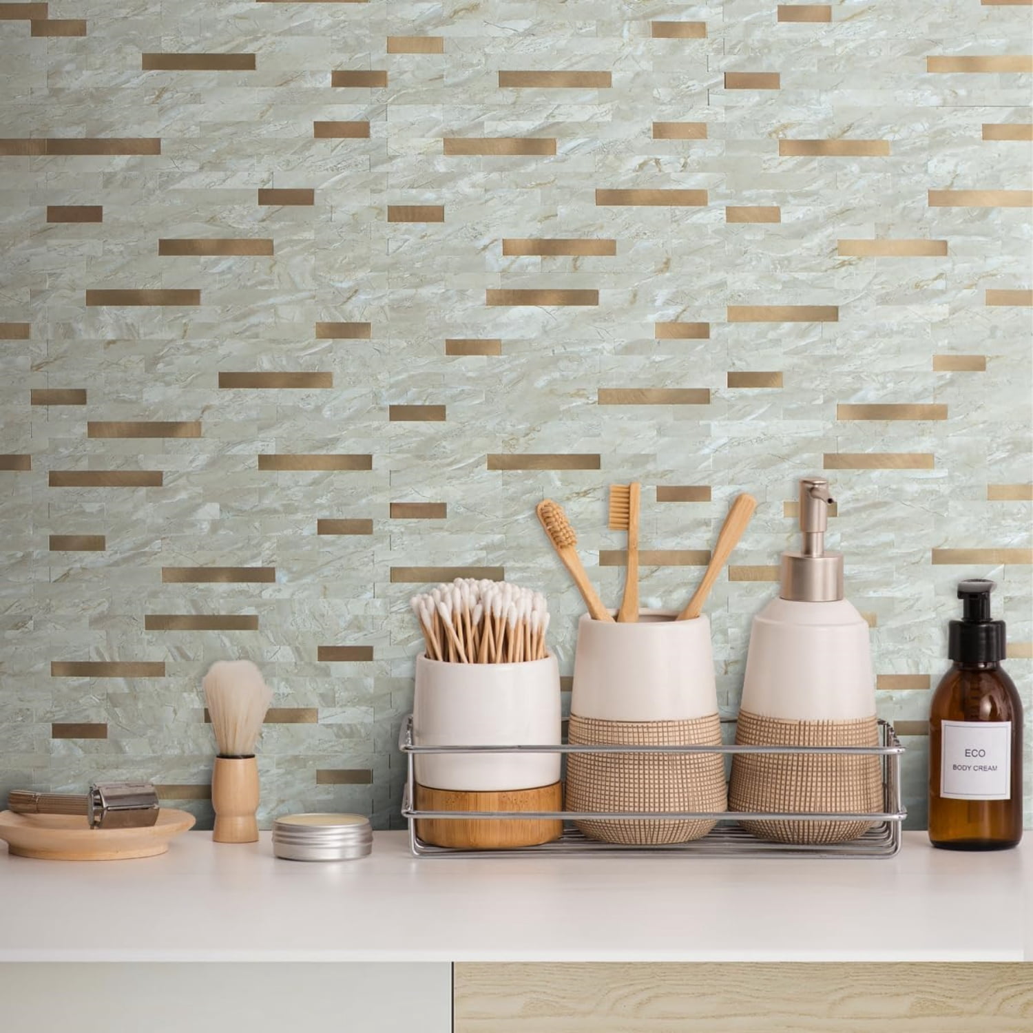 20 Sheets Faux Stone Peel and Stick Backsplash, Light Brown Marble Look PVC Wall Tiles Stick on Backsplash for Kitchen