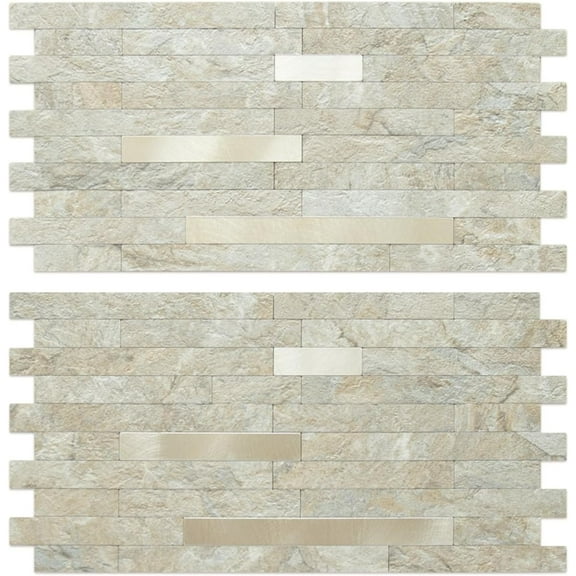 20 Sheets Faux Stone Peel and Stick Backsplash, Sandstone with Champagne Gold PVC Wall Tiles Stick on Backsplash for Kitchen
