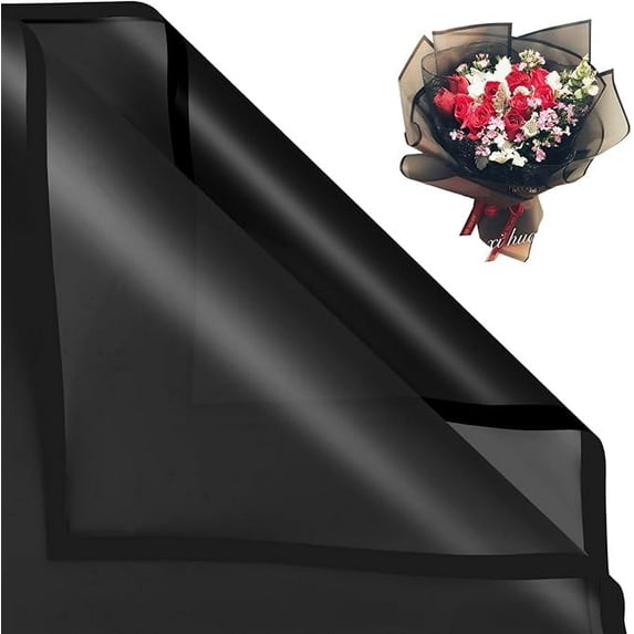 20 Sheets Flower Bouquet Wrapping Paper Black Wrapping Paper Floral Paper Waterproof Wrapping Paper for Flower Bouquet,Black Gift Wrapping Paper for Birthday,Halloween,Wedding Decor-Black Edge
