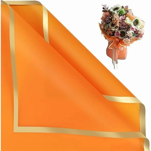 20 Sheets Flower Bouquet Wrapping Paper Orange Wrapping Paper Floral Paper Waterproof Wrapping Paper for Flower Bouquet,Orange Gift Wrapping Paper for Birthday,Halloween,Wedding Decor
