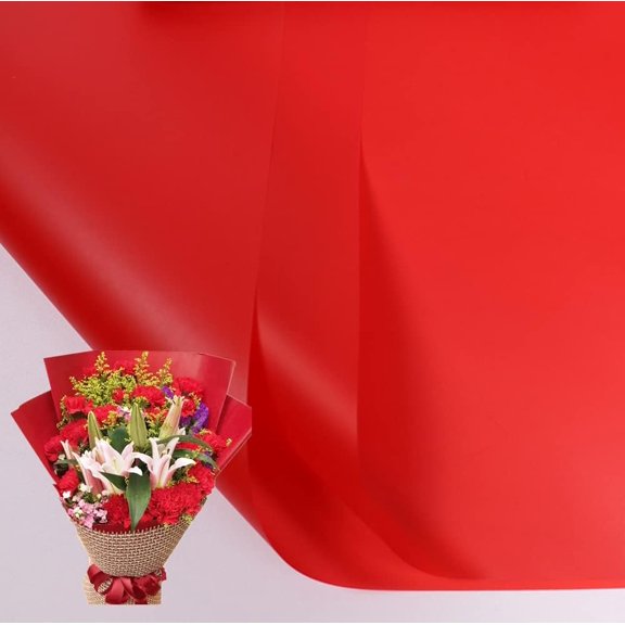 20 Sheets Flower Bouquets Wrapping Paper, Frosted  Packaging Paper or  Box Packaging,Packaged  Both Sides Paper Bundle Florist Bouquet Wraps Material 22.8" (Red)