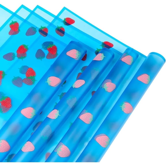 20 Sheets Flower Wrapping Paper 22.4 x 22.4In Wedding Bouquet Packaging Waterproof Wrap Paper Plastic Bouquets Wrapper DIY Craft Strawberry Pattern Birthday Florist Gifts Decoration Blue