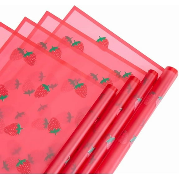 20 Sheets Flower Wrapping Paper 22.4 x 22.4In Wedding Bouquet Packaging Waterproof Wrap Paper Plastic Bouquets Wrapper DIY Crafts Strawberry Patterns Birthday Florist Decor Gifts Cerise Cerise 1set