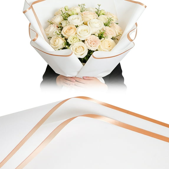 20 Sheets Flower Wrapping Paper - 22.8 x 22.8 inch Border Water-Resistant Floral Bouquet Wrapping Paper,Florist Supplies Packaging Paper for Wedding Birthday Gift DIY(White)