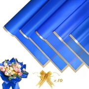 20 Sheets Flower Wrapping Paper - Flower Bouquet Wrapping Paper with Ribbon, Waterproof Flower Paper Wrap for Wedding, Birthday, Flower Shop, DIY Craft (Blue, 22.8''x22.8'')