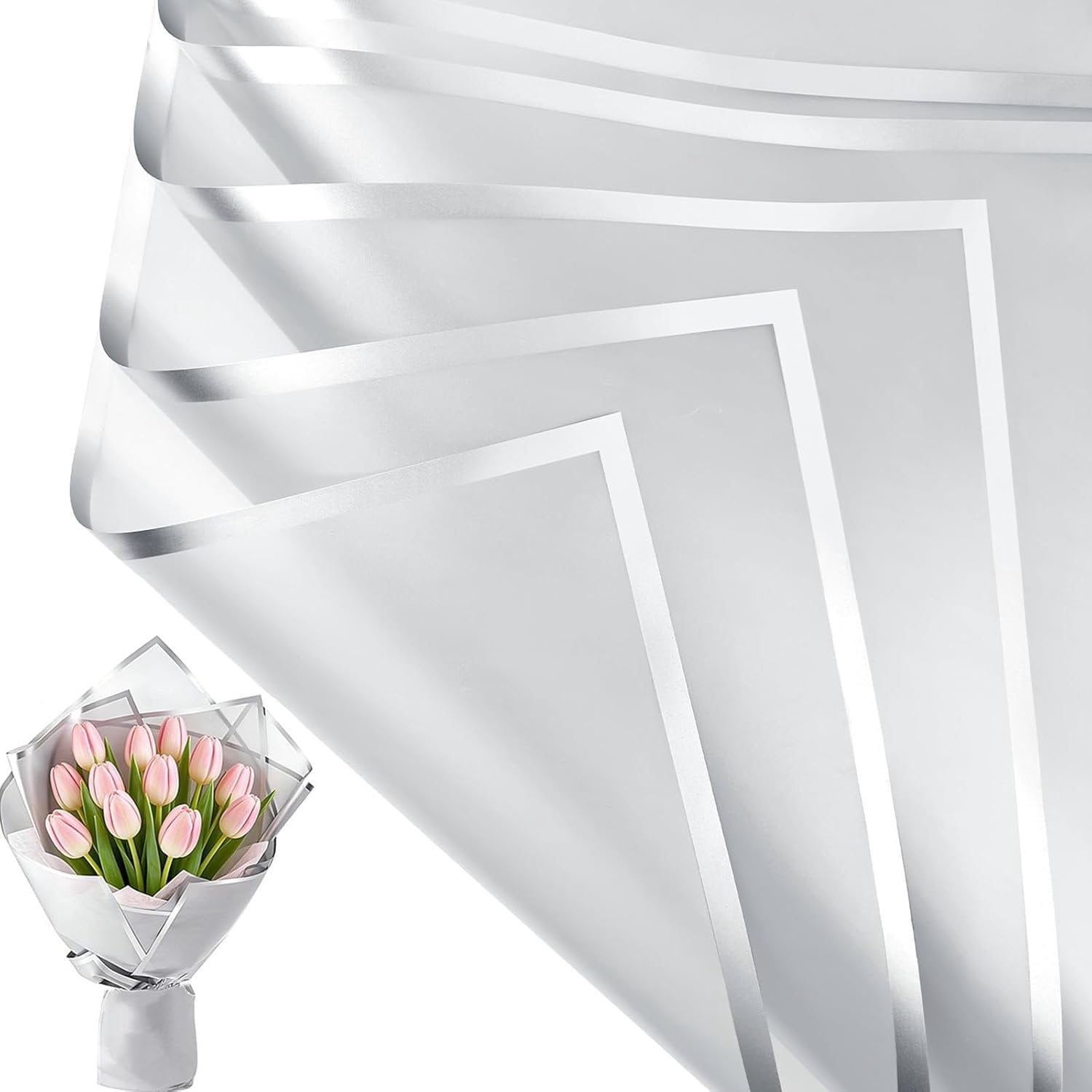 20 Sheets Flower Wrapping Paper, Translucent Korean Floral Paper for ...