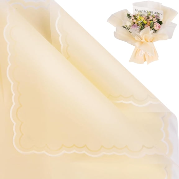 20 Sheets Flower Wrapping Paper - Waterproof Floral Bouquet Wrapping Paper, Florist Supplies Packaging Paper for Wedding Birthday Gift DIY Crafts (Light Yellow)