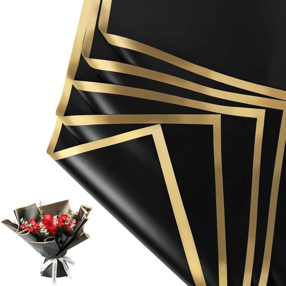 20 Sheets Flower Wrapping Paper - Waterproof Floral Bouquet Wrapping Paper, Florist Supplies Packaging Paper for Wedding Birthday Gift DIY (Black)