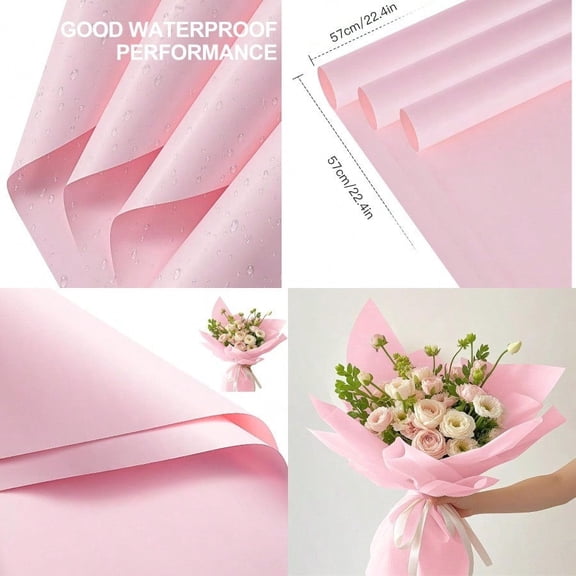 20 Sheets Flower Wrapping Paper Waterproof Floral Bouquet Wrapping Paper Florist plies Packaging for Birthday Party Wedding and DIY Crafts - Pink