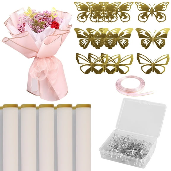 20 Sheets Flower Wrapping Paper Waterproof Floral Wrapping Paper Gold Edge Florist Bouquet Paper Flower Bouquet Kit for Flower Wrapping Gift Packaging