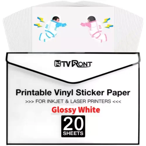 20 Sheets Glossy White Printable Vinyl Sticker Paper For Inkjet Printer 8.5X11"