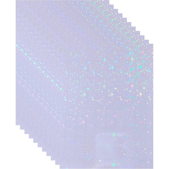 20 Sheets Holographic Laminate Sheets 8.25 x 11.7 Inch Transparent Holographic Overlay for Stickers Self Adhesive Transparent Vinyl Paper, A4 Size (Star Style)