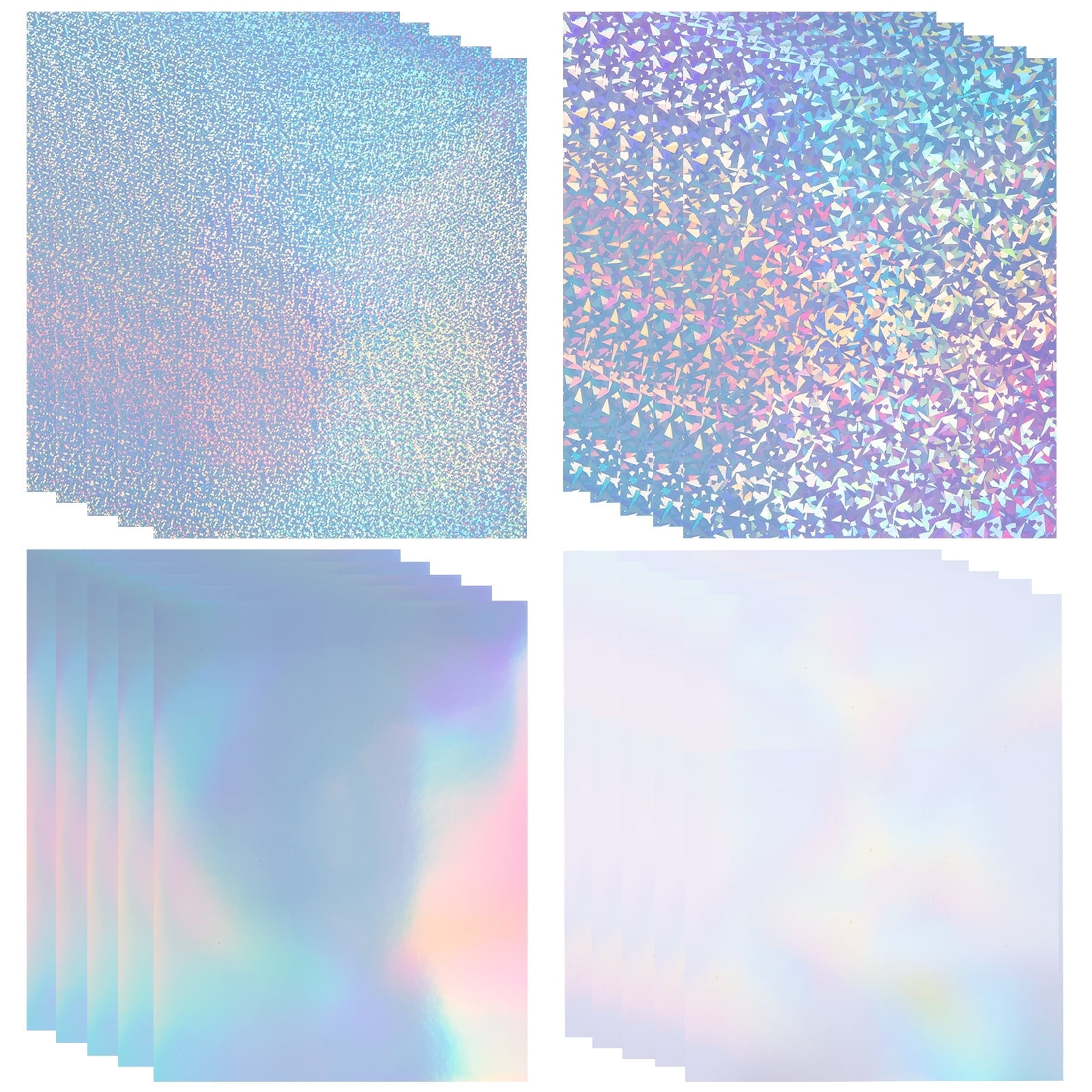 20 Sheets Holographic Sticker Paper for Inkjet & Laser Printer, 8.5x11 inch Printable Vinyl Sticker Paper, Dries Quickly Waterproof Sticker Paper, Diamond/Rainbow/Dots/Transparent