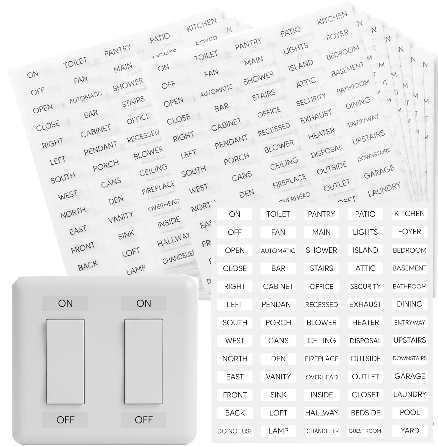 Switch Button Labels 20 Sheets Identification Light Switch Labels, Transparent Light Switch ...