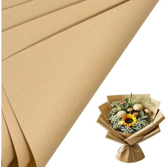 20 Sheets Kraft Newsprint Flower Wrapping Paper -Reversible Floral Bouquet Paper -Black Font Kraft Newsprint Design for Valentine's Day, Mother's Day, Parties, Birthdays, Weddings (Kraft Solid Color)