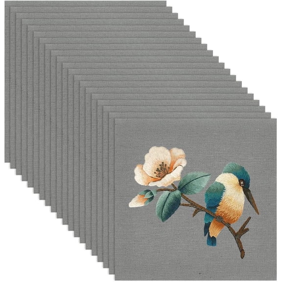 20 Sheets Linen Embroidery Fabric 9.8x9.8 Inch Square Stitch Embroidery Cloth Gray Needlework Fabric for DIY Making