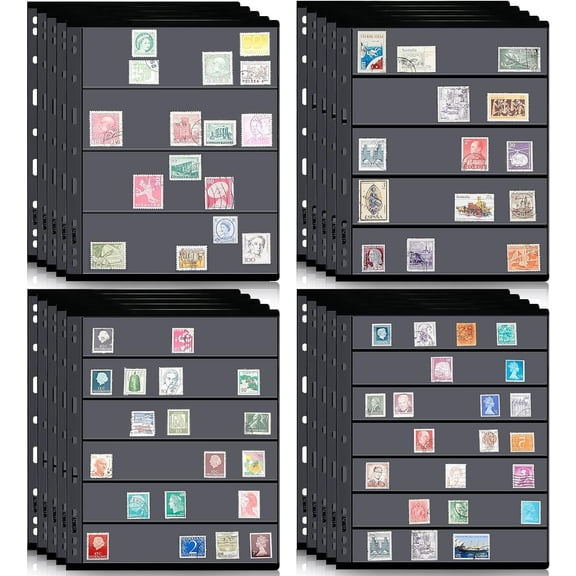 20 Sheets Mixed Style Stamp Collection Album Pages Transparent 9 Holes Binder Fit