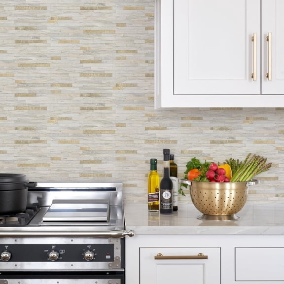 20 Sheets Peel and Stick Backsplash Tile, Stick on Backsplash for Kitchen and Bathroom, Sunny Beige Look PVC Mixed Metal Gold Self Adhesive Wall Tiles