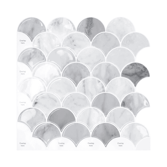 20 Sheets Peel and Stick Tile for Bathroom Kitchen Backsplash Tile Stickers Peel and Stick on Backsplash 12"x12" Fish Scale Removable Back Splash for Renters Living Room Fireplace