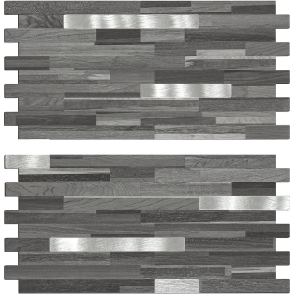 20 Sheets Peel and Stick Backsplash, Black Grey Wood Look PVC Mixed Metal Stick on Backsplash Tiles for Kitchen