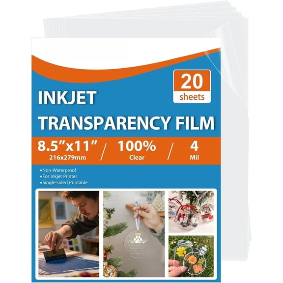 20 Sheets Pintable Transparency Film Acetate Clear Sheets for Crafts 8.5x11 OHP Overhead Projector Film For Inkjet Printer Quick-Dry