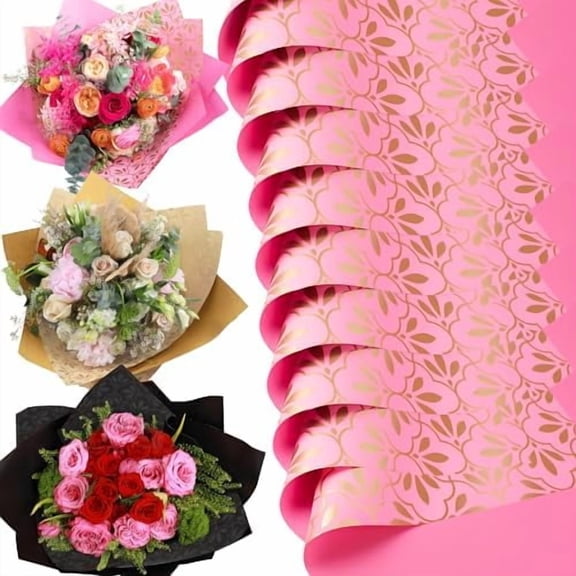 20 Sheets Premium Flower Wrapping Paper | Waterproof Flower Wrapping Paper for Bouquets | Double Sided Floral Bouquet Sheets | DIY Gifts Isabella Light Pink/Gold