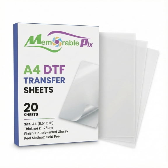 20 Sheets Printable Transfer Paper for Fabric | A4 Double-Sided Printable Paper with Glossy Finish & Cold Peel | DTF Transfer Film for Inkjet Printer for Light and Dark Fabrics (A4 Size)