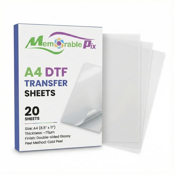 20 Sheets Printable Transfer Paper for Fabric | A4 Double-Sided Printable Paper with Glossy Finish & Cold Peel | DTF Transfer Film for Inkjet Printer for Light and Dark Fabrics (A4 Size)