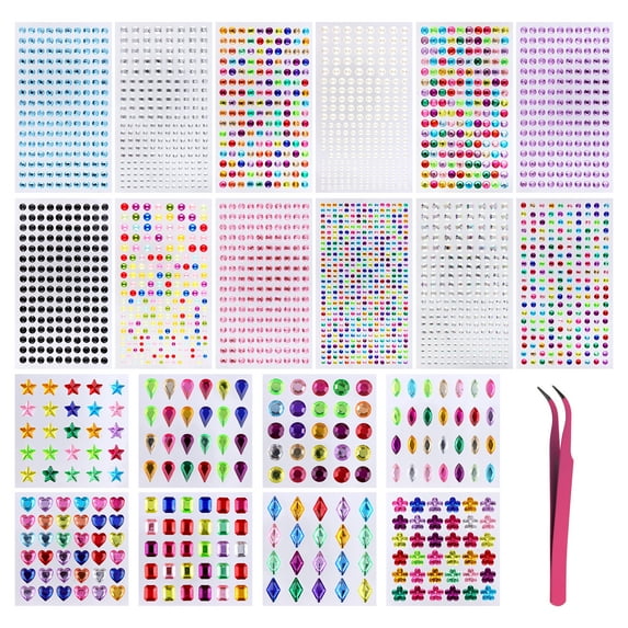 20 Sheets Self-Adhesive Glitter Stones with tweezer, Kalolary 2714 Pieces Rhinestones Self-Adhesive Glitter Stones Craft Gemstones Sticker Craft Set for Letters Cards Pictures