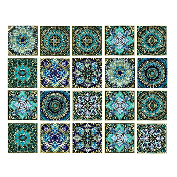 20 Sheets Tile Stickers 4x4in Mandala Tiles Decals Self-adhesive Waterproof Removable Vinyl Peel and Stick for Kitchen Bathroom Wall Decor