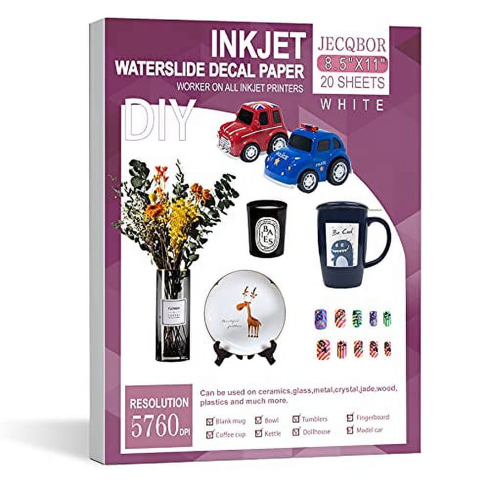 20 Sheets Waterslide Decal Paper INKJET WHITE for Dark and Light Colors, 8.5X11 Inch No Baking