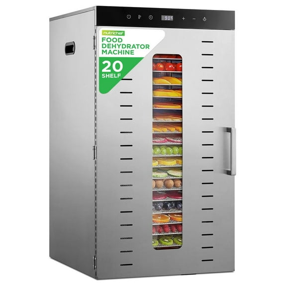 NutriChef 20 Layer Commercial Food Dehydrator Machine - Includes 20 Stainless Steel Trays, Built-in Digital Timer and Temperature Control, Ideal for Jerky Meat, Fruit, Pet Treats, and Vegetables